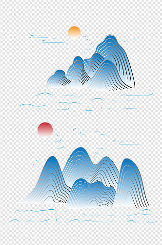 中式中国风国潮新中古典山纹山峰免扣素材