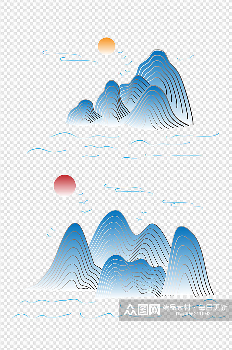 中式中国风国潮新中古典山纹山峰免扣素材素材