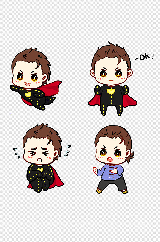 超人q版贴纸可爱手绘卡通表情功夫免扣元素