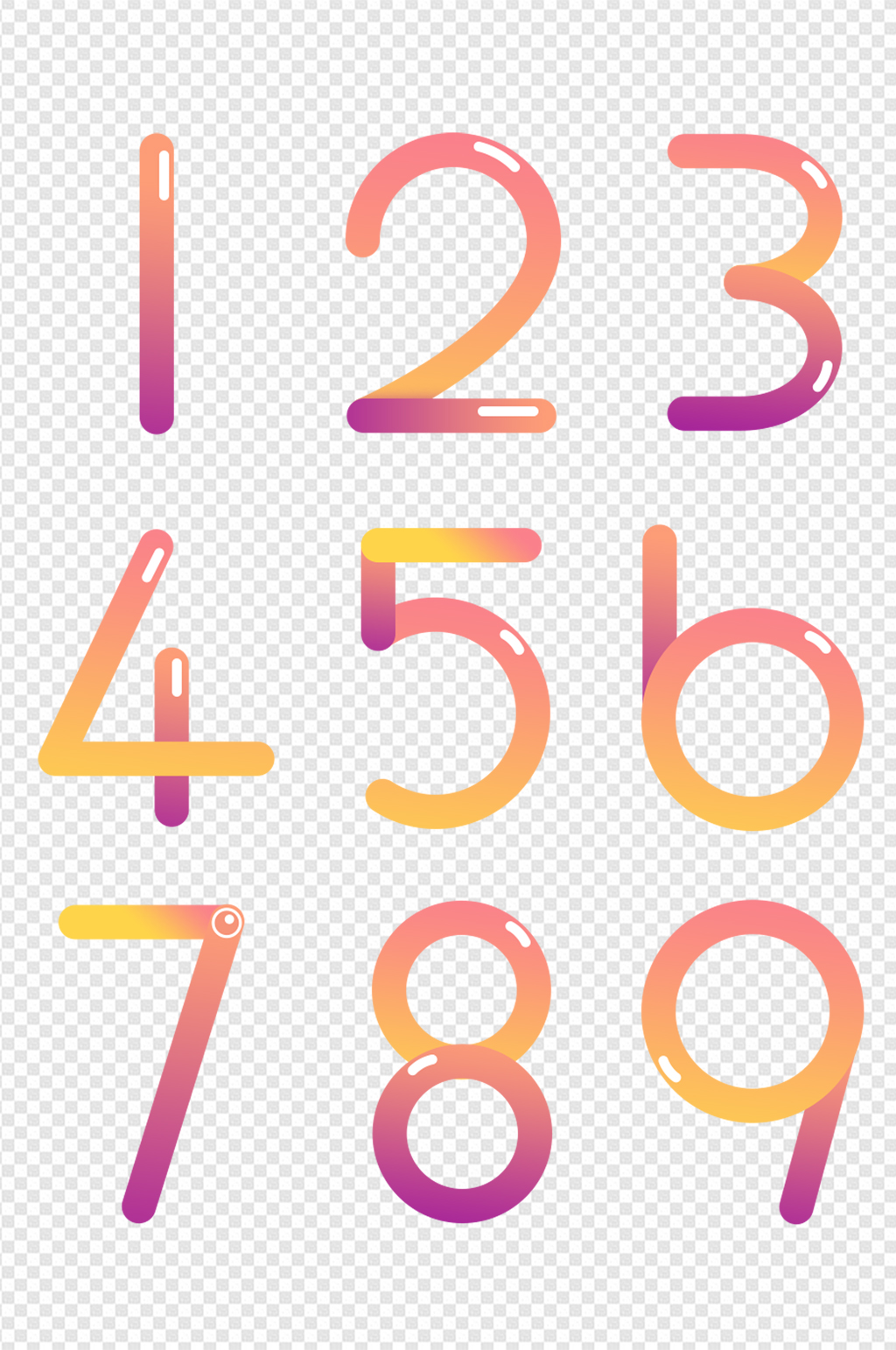 卡通手绘数字可爱q弹渐变色倒计时免扣元素