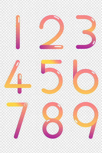 卡通手绘数字可爱Q弹渐变色倒计时免扣元素