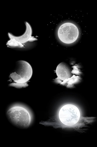 月月亮圆月满月月牙月影云遮月弯月免扣元素