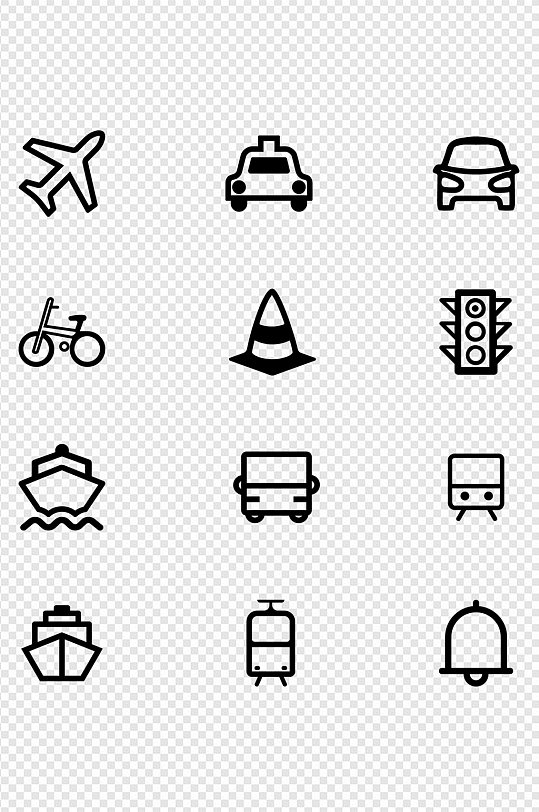 公共交通插画线条画图标