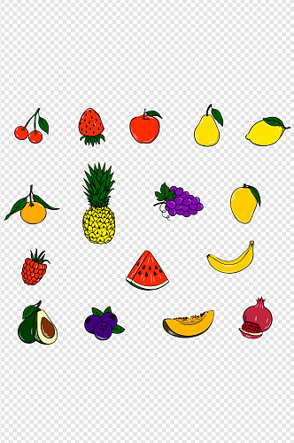 水果手绘香蕉菠萝葡萄荔枝免扣素材