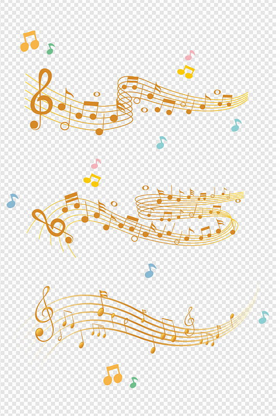创意音乐五线谱音符渐变音符装饰免扣素材