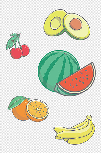 卡通水果西瓜橙子苹果香蕉免扣元素
