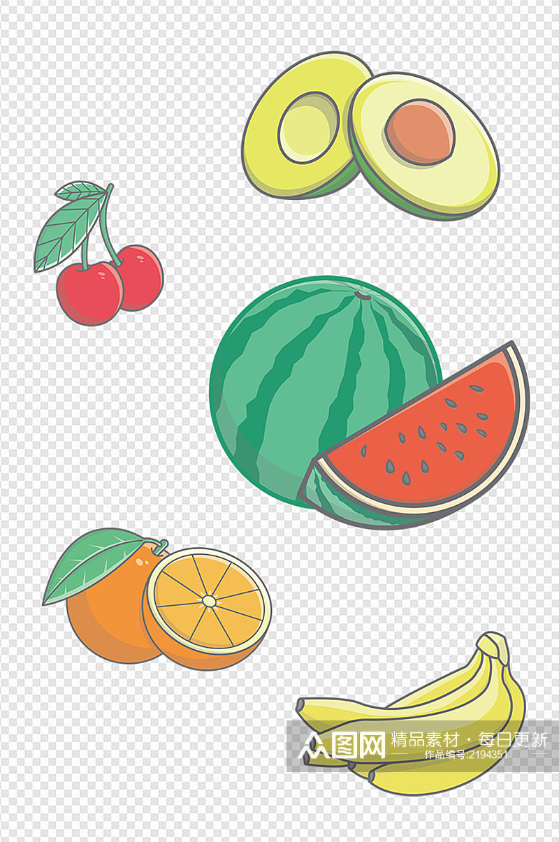 卡通水果西瓜橙子苹果香蕉免扣元素素材