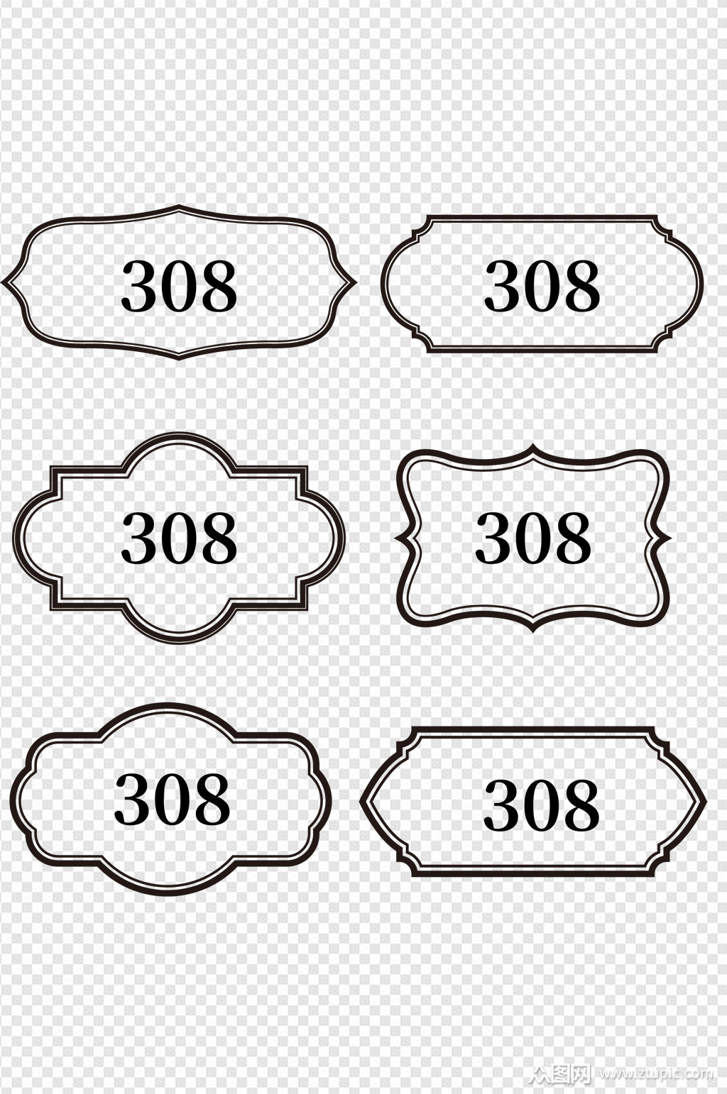 欧式简约门牌号码牌雕刻边框免扣元素