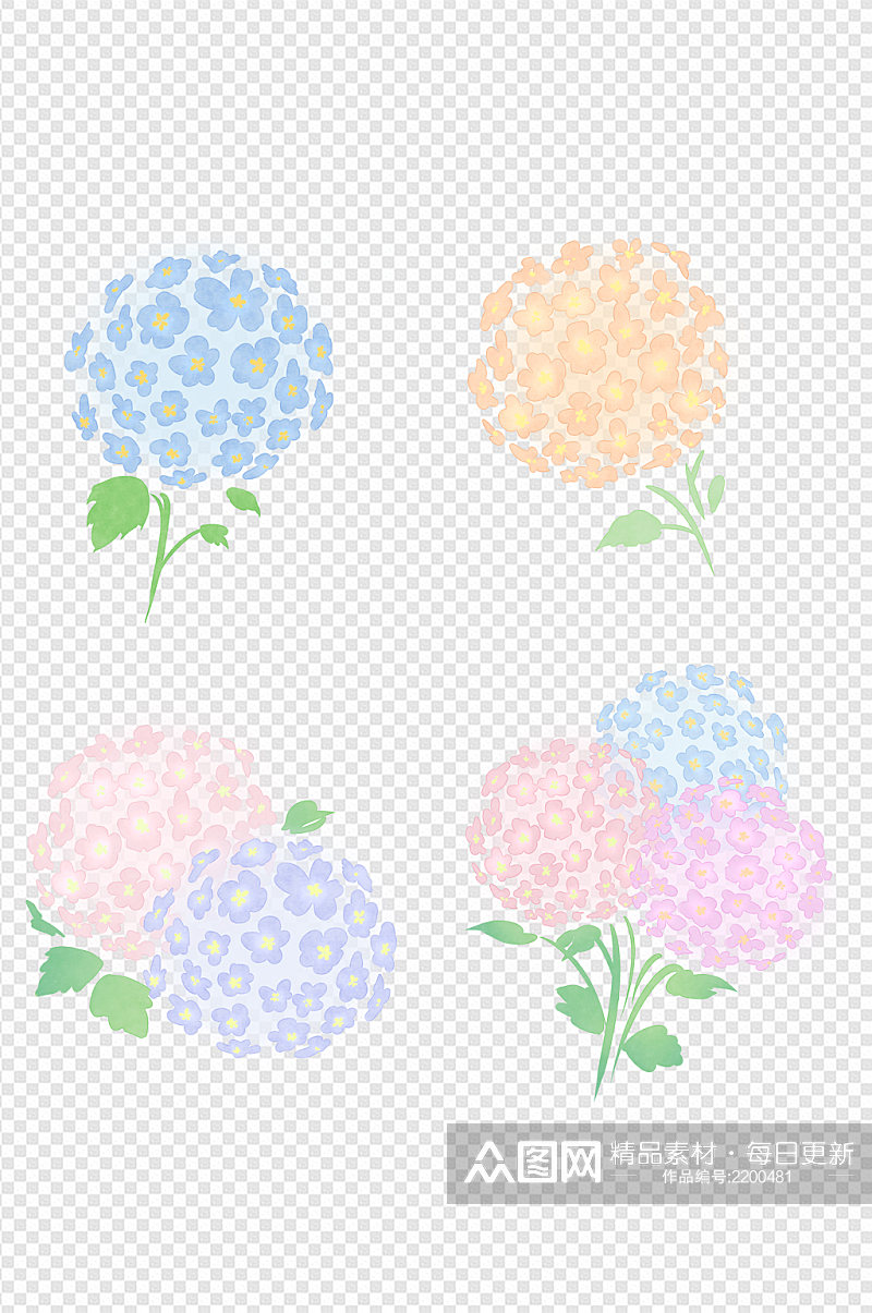 淡彩夏日绣球花装饰图案免扣元素素材
