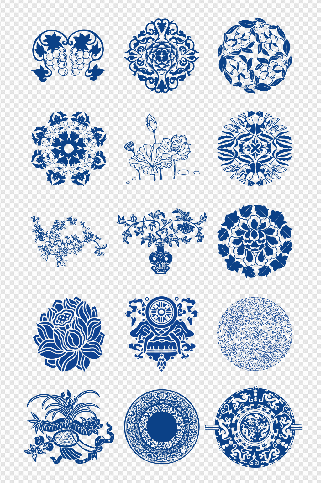 青花瓷图案合集3免扣元素素材