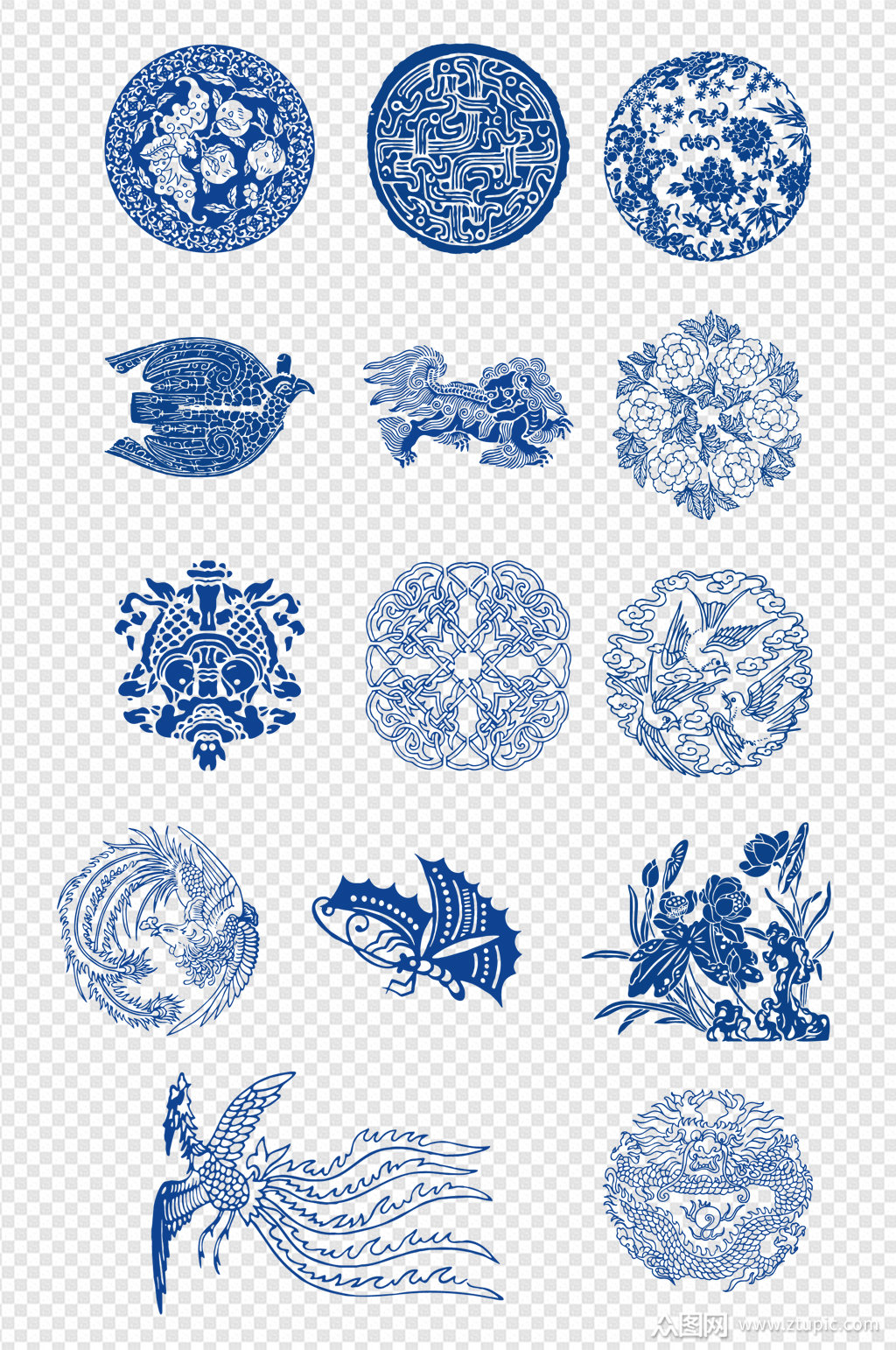 青花瓷图案合集青花瓷花纹7免扣元素素材