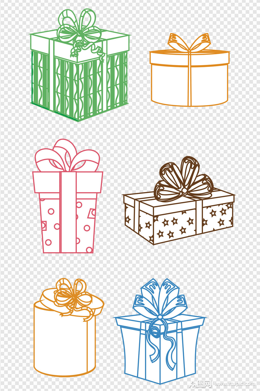 手绘卡通彩色礼物盒礼品包装盒1免扣元素素材