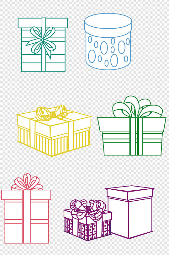 手绘卡通彩色礼物盒礼品包装盒2免扣元素