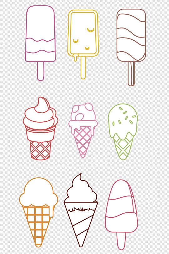 手绘卡通彩色夏日冰激凌1免扣元素