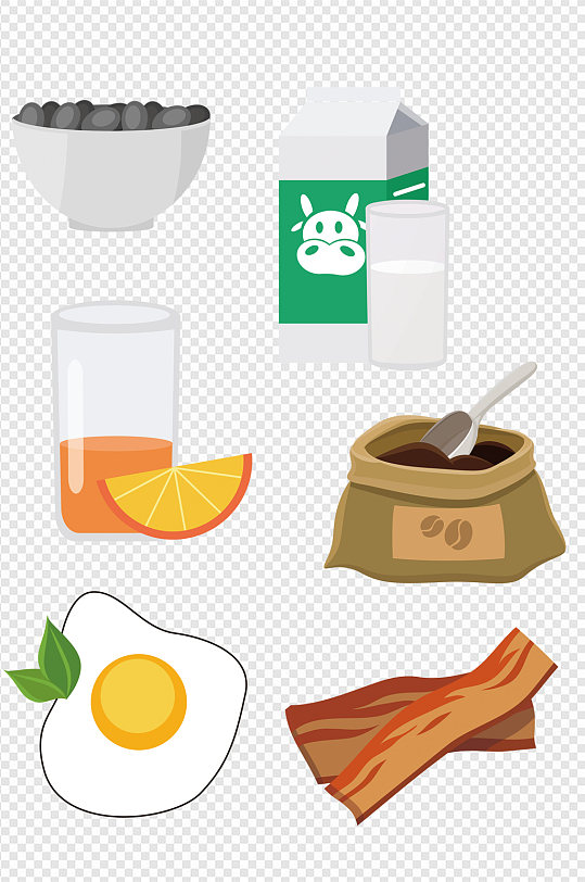 手绘卡通食品西餐餐饮鸡蛋牛奶免扣元素