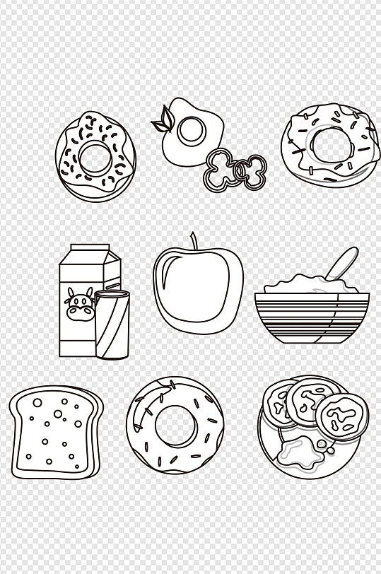 手绘线描画卡通食品西餐餐饮元素