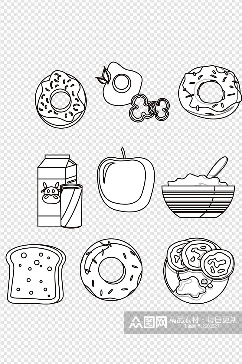 手绘线描画卡通食品西餐餐饮元素素材