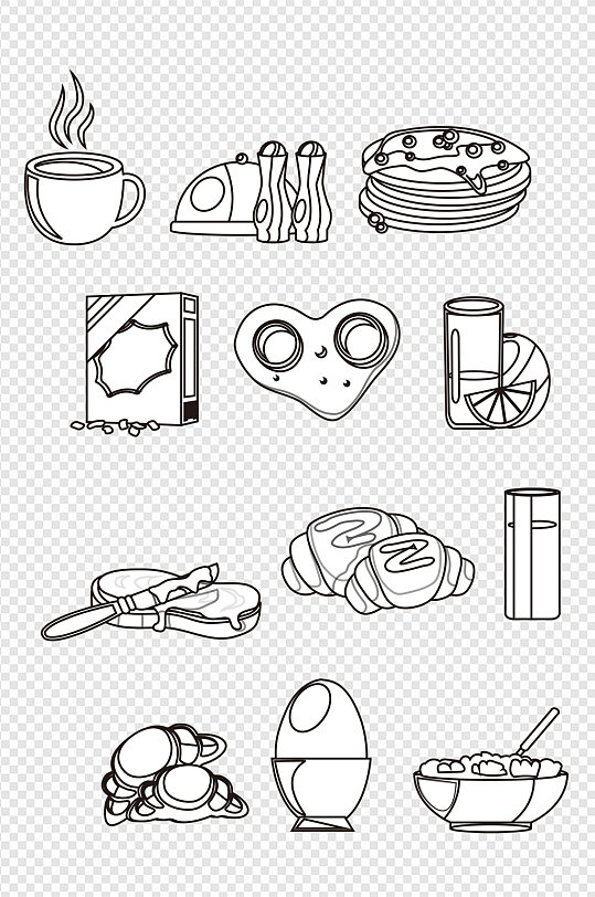 手绘线描画卡通食品西餐餐饮免扣元素