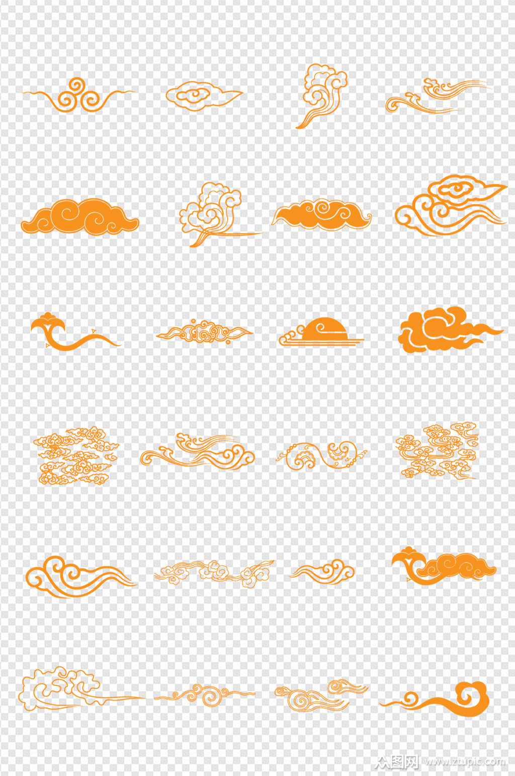 云朵手绘中国风古典云纹祥花纹图形免扣元素素材