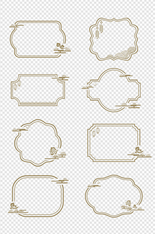 中国风古典山水祥云纹标题框文本框免扣元素