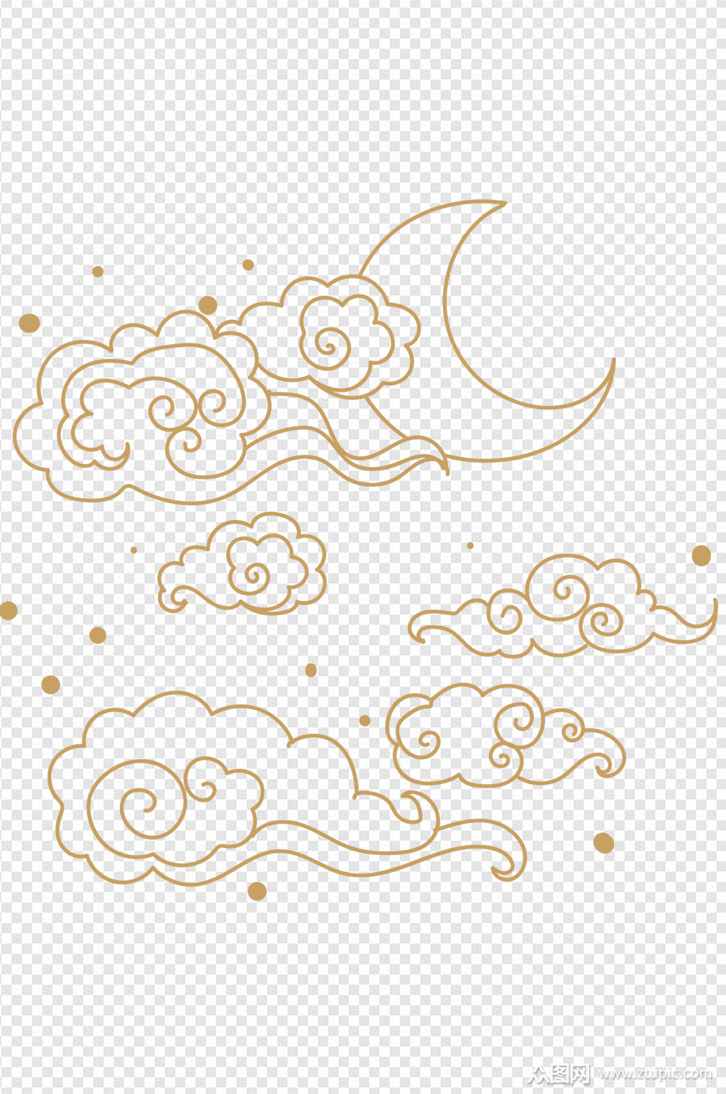 中式云朵手绘金色祥云装饰图案免扣元素