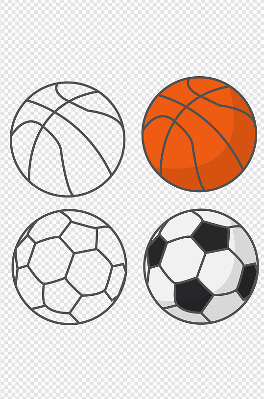 足球篮球插画手绘线稿卡通体育用品免扣素材