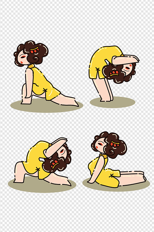瑜伽瘦身中国风卡通女孩手绘免扣元素