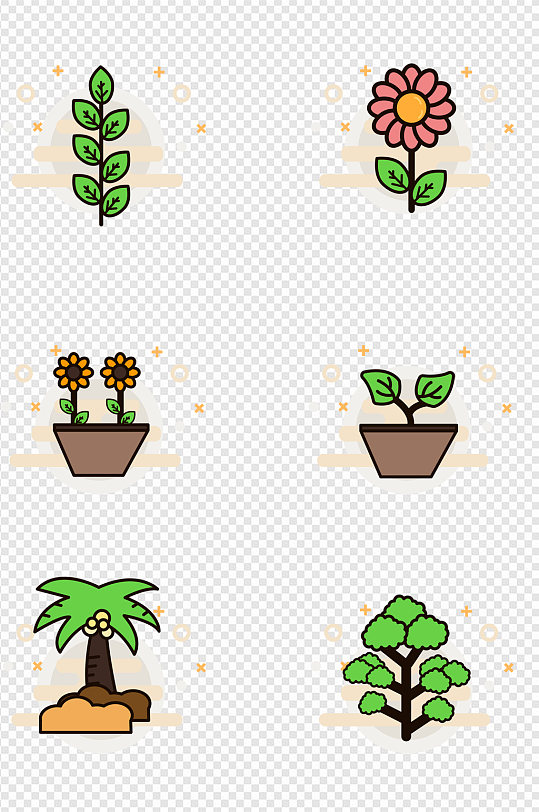 常用绿色植物树木花图标元素-众图网