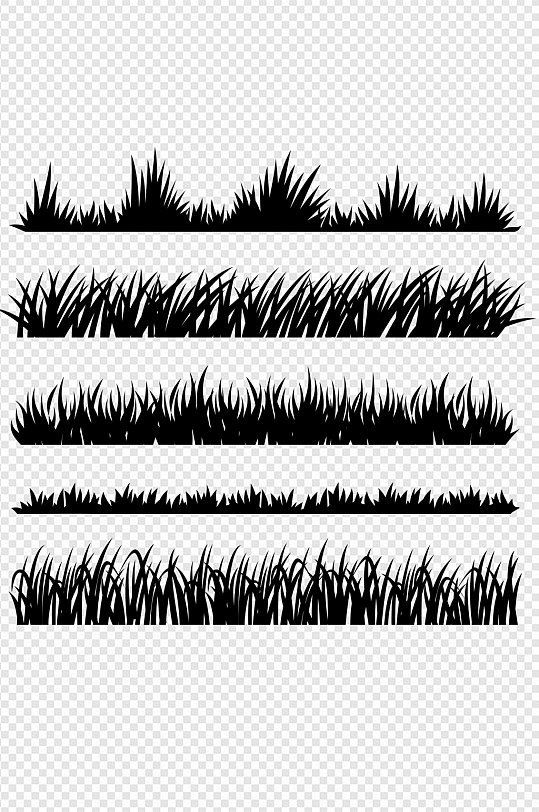 手绘剪影草黑影素材免扣元素