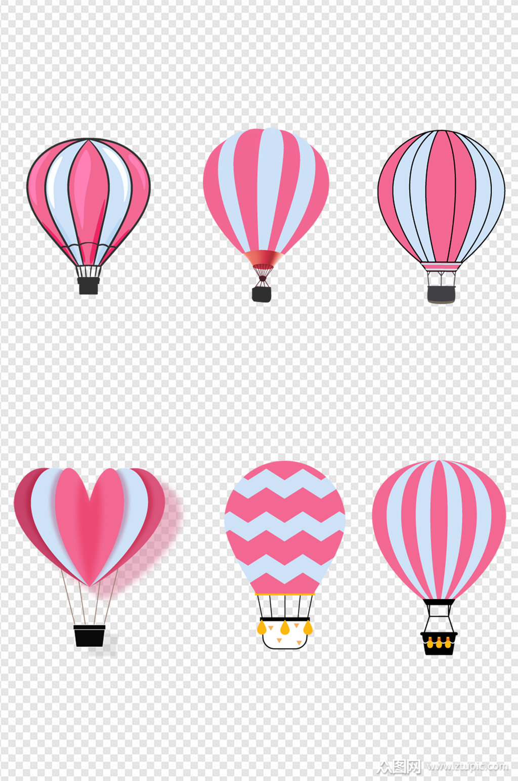 卡通手绘飞天热气球免扣元素
