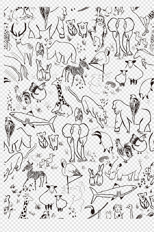 描边动物动物线动物数码印花免扣元素