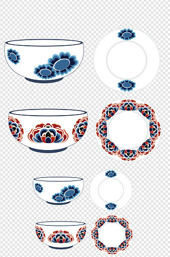 中国传统青瓷花纹碗花纹碟子免扣元素