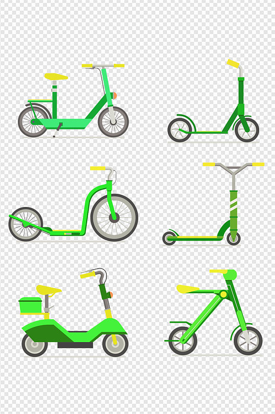 自行车脚踏车新能源卡通手绘电动车免扣元素