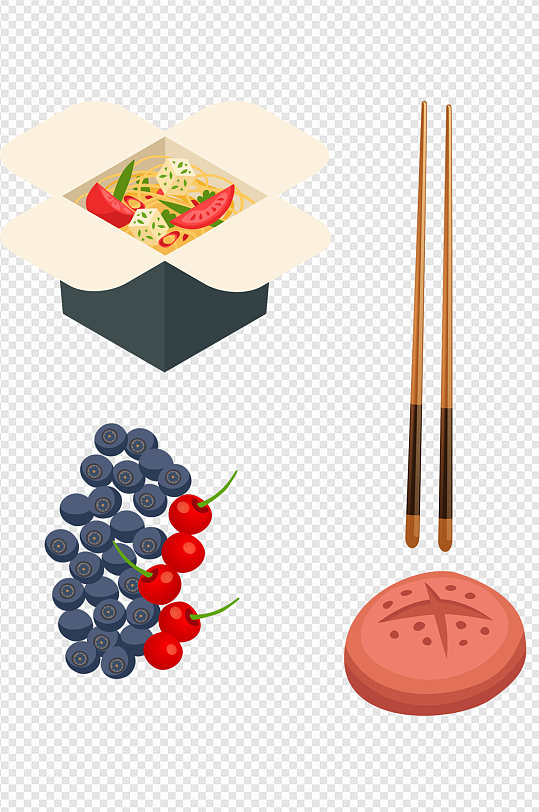 卡通手绘筷子面包插画餐饮西餐食品免扣元素