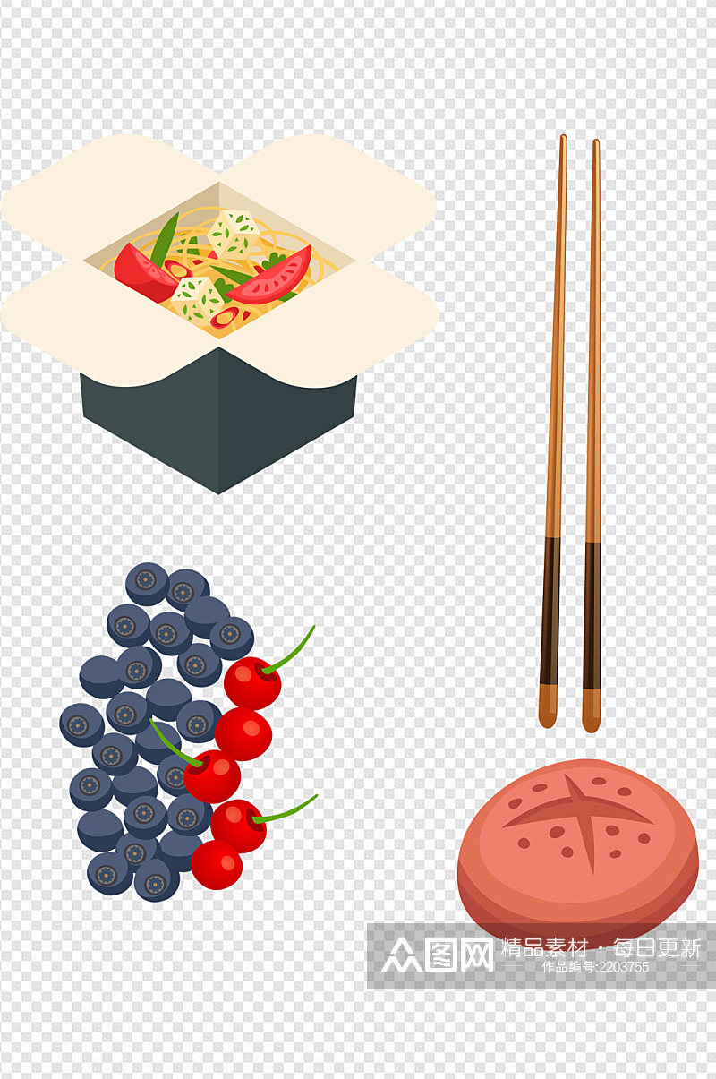 卡通手绘筷子面包插画餐饮西餐食品免扣元素素材