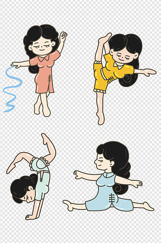 瑜伽瘦身中国风卡通女孩免扣元素