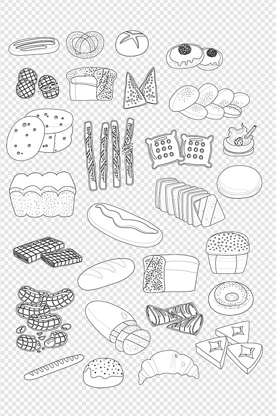 手绘卡通素描面包食品免扣元素