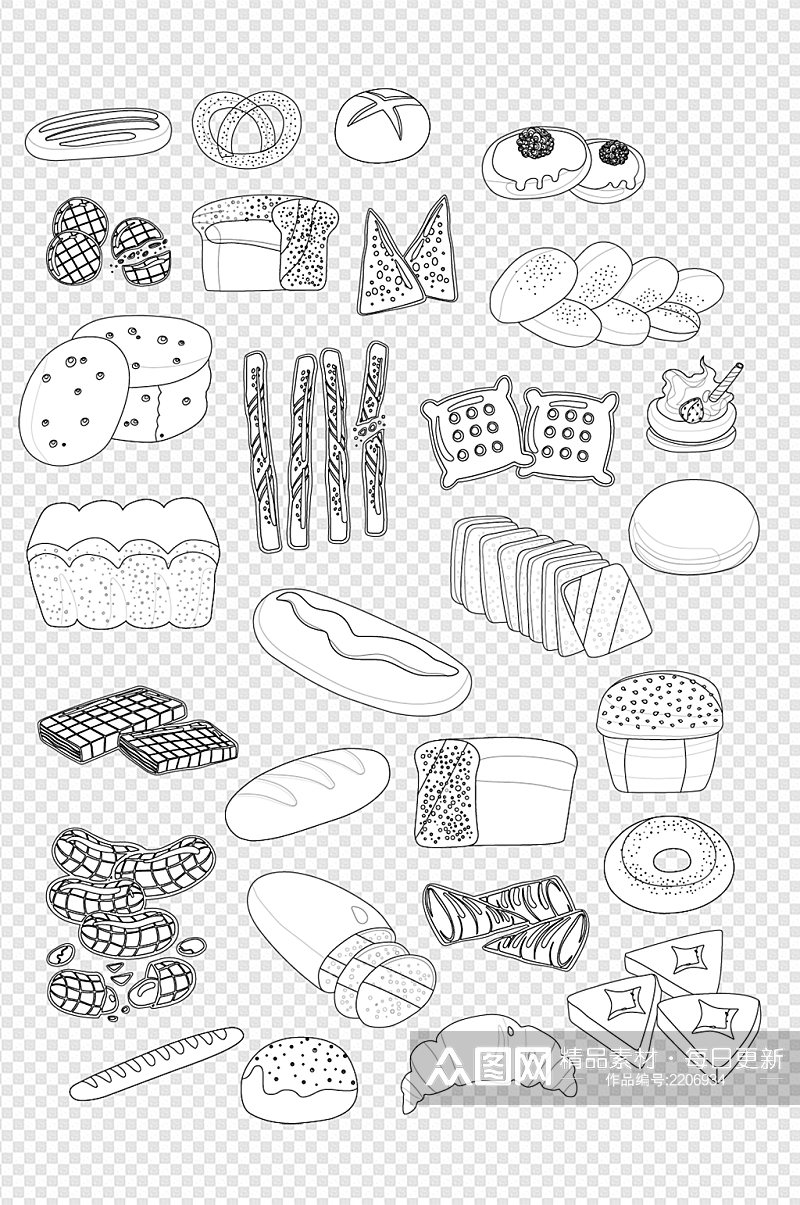 手绘卡通素描面包食品免扣元素素材