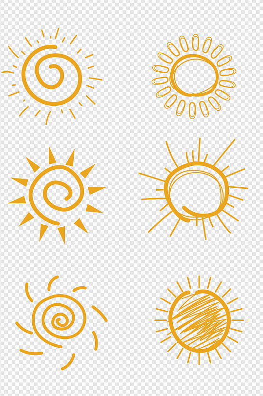 手绘涂鸦卡通元素太阳图案图标阳光免扣元素
