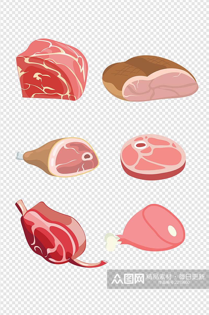 手绘卡通肉类食品生鲜猪肉免扣元素素材
