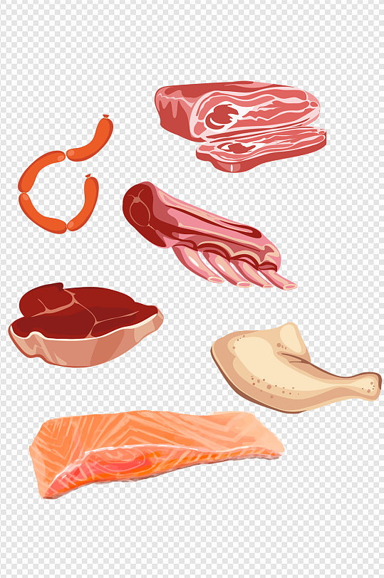 手绘卡通肉类食品生鲜猪肉免扣元素
