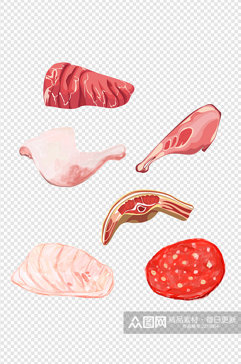 手绘卡通肉类食品生鲜猪肉免扣元素素材