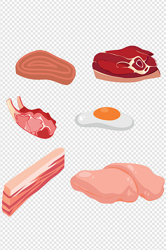 手绘卡通鸡蛋肉类食品生鲜猪肉免扣元素