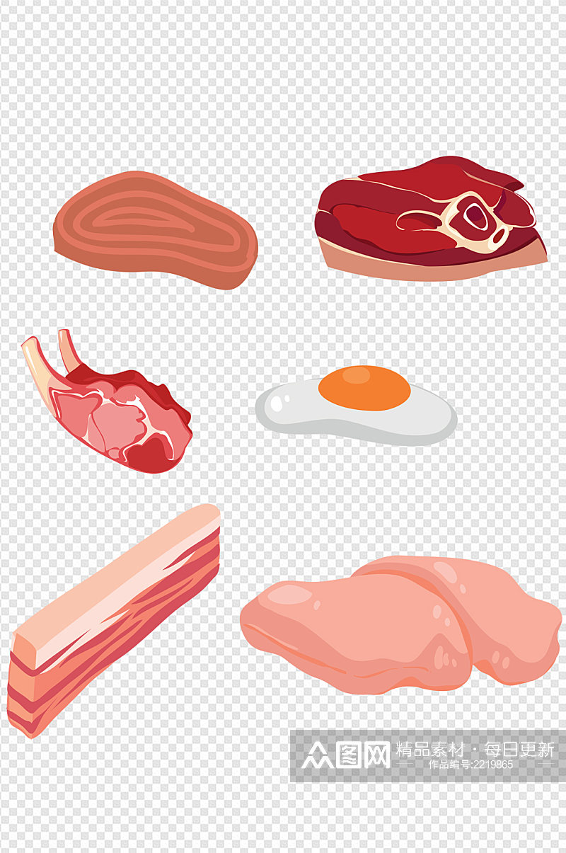 手绘卡通鸡蛋肉类食品生鲜猪肉免扣元素素材