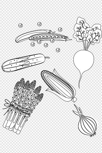 手绘素描中式蔬菜食品装饰图案免扣元素