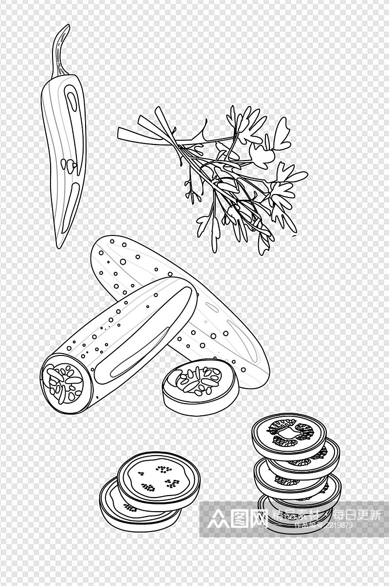 手绘素描中式蔬菜食品装饰图案免扣元素素材