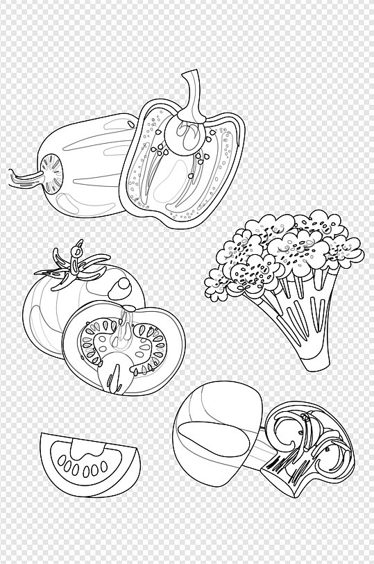 手绘素描中式蔬菜食品装饰图案免扣元素
