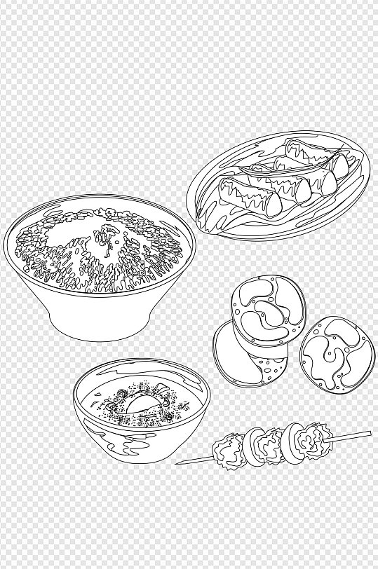 手绘素描中式早餐食品装饰图案免扣元素