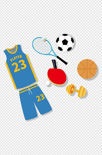 手绘运动服足球乒乓球网球篮球体育免扣元素