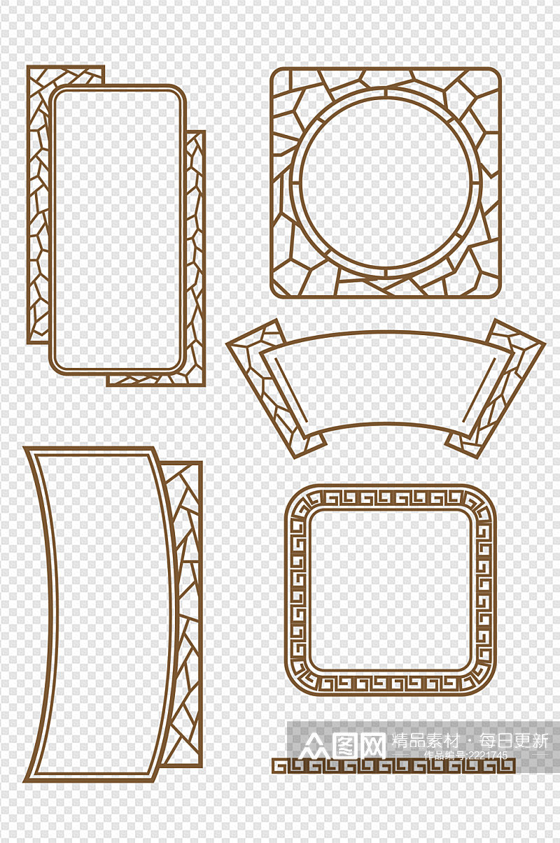 中国风古典窗框文化墙边框复古免扣元素素材